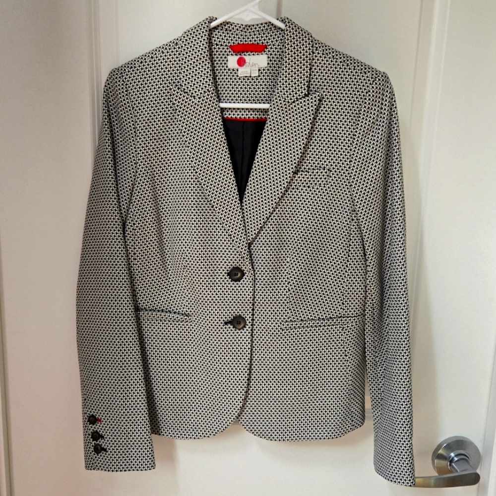 Boden Black & White Printed Two-Button Blazer Sz 6